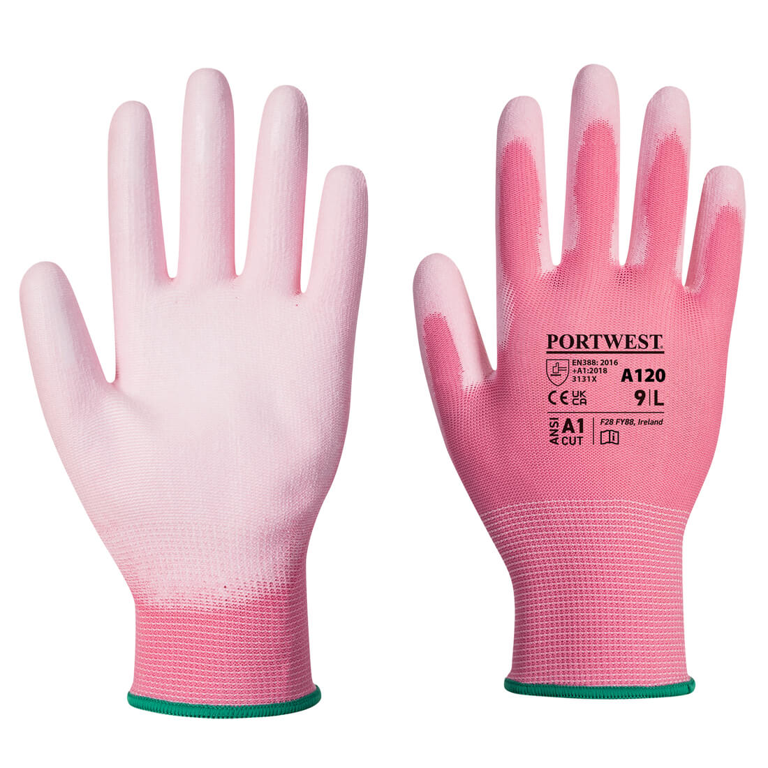A120 Portwest® PU Coated A1 Grippy Work Gloves - Pink